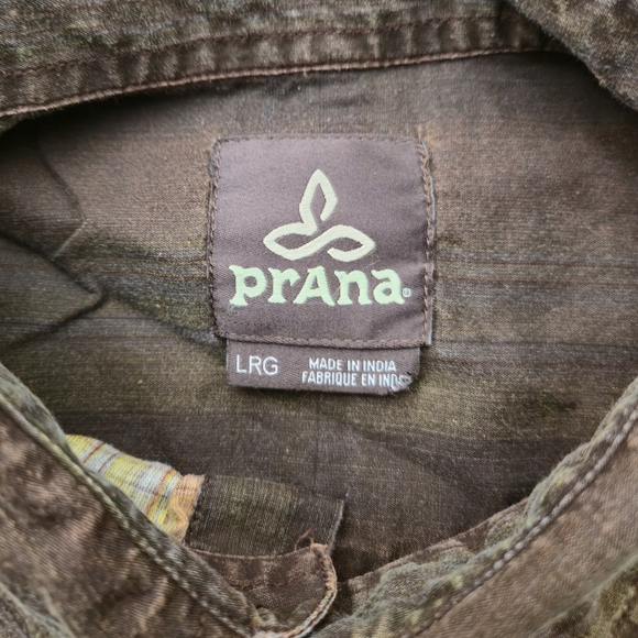 Prana Men's L Brown Striped Organic Cotton Long Sleeve Roll-Tab Shirt BREATHe - Picture 2 of 10